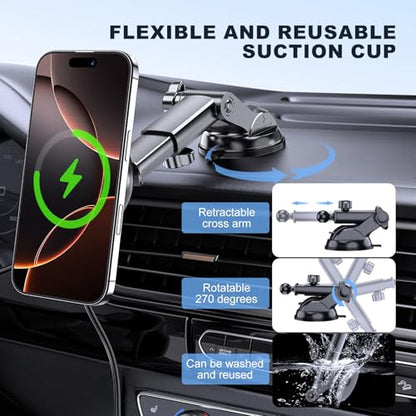 for Mag-Safe Car Mount Charger Dash Windshield Vent Magnetic Phone Holder - color: Green light