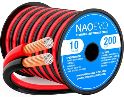 NAOEVO 10 Gauge Wire 2 Conductors, CCA Red Black Electrical Wire, 200FT - size: 200ft, style: 10AWG