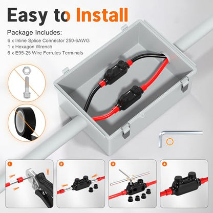 Joinfworld Insulated Inline Splice Connector 250CMC-6 Gauge Aluminum to Copper Wire Connectors Aluminum Wire Connectors Electrical Inline Splice Connector with 5/16" Slotted Allen Hex - 6 Pack - size: 250CMC-6 AWG