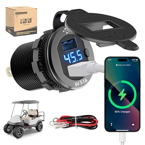 10L0L 9V-55V Input Golf Cart Quick Charge 3.0 Dual USB Charging Socket,2 in 1 USB Ports & Digital Voltmeter Universal for Club Car,EZGO and Yamaha,Metal Shell Safe Charge Outlet - color: Black