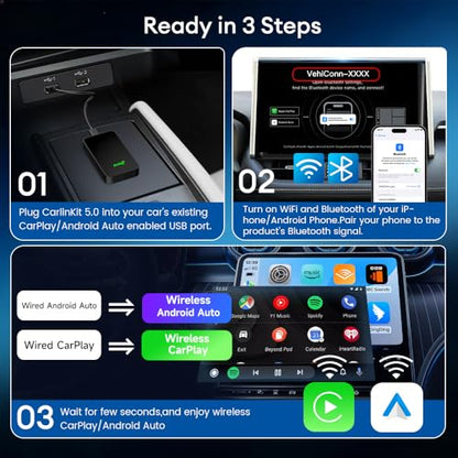 Carlinkit 5.0 Android Auto & Wireless CarPlay Adapter, Plug & Plug
