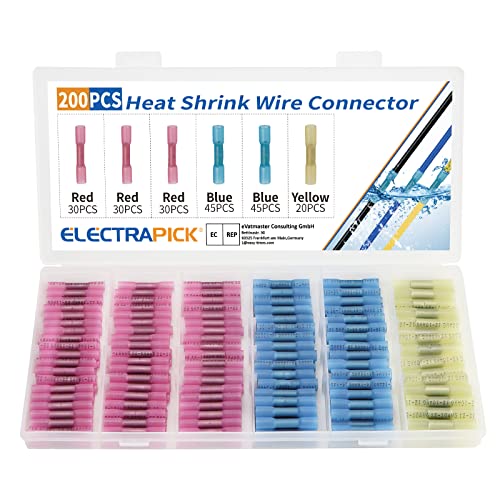 200Pcs Heat Shrink Butt Connectors, Waterproof Insulated Electrical Terminals Kit, Electrical Wire Crimp Connector for Automotive Marine Boat Truck Stereo Joint
