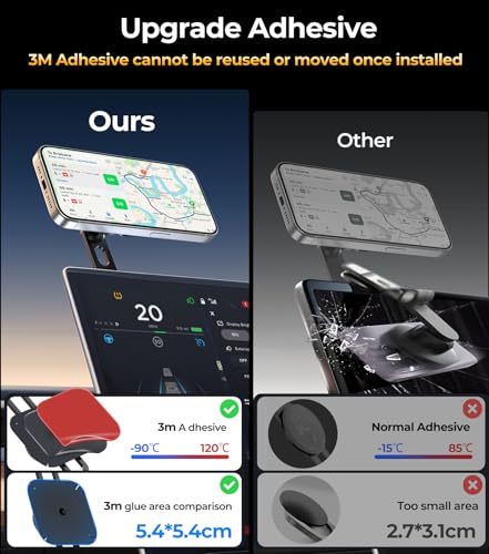 Tesla Phone Mount Qi2 Charger for iPhone MagSafe 【Hidden Foldable Design】 15W Wireless Charging, Universal Car Magnetic Dashboard Phone Holder, Tesla Model 3/Y/Cybertruck Accessories