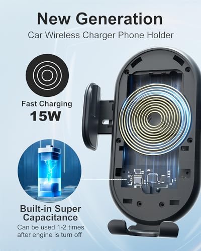 Bilious Wireless Car Charger, Phone Mount for Car Wireless Charger Smart Sensor Air Vent, Automatic Clamping Phone Holder Compatible with iPhone 15/14/13/12/11/XS/XR/8, Samsung S22/S21/S20/Note 20