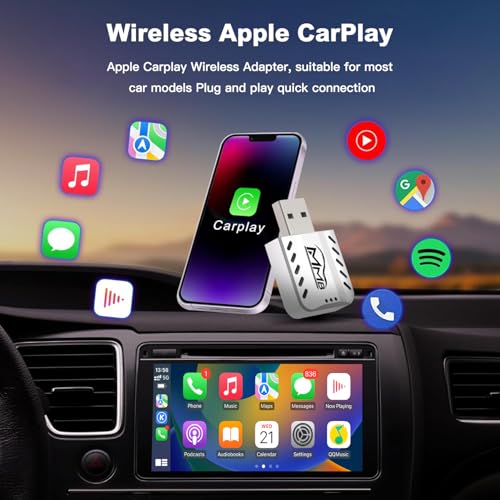 MMB CarPlay Wireless Adapter, 2025 Upgrade CarPlay Dongle Converts Wired to Wireless for iPhone, USB C/A Plug and Play CarPlay Adapter Compatible with iPhone iOS 10+ and Cars with CarPlay