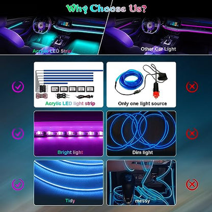 Interior Car LED Strip Lights, AMKI Acrylic LED Lights RGB 10 in 1 with Wireless APP Control Music Sync, Car Ambient Lighting Kits, Music Sync & DIY Function - size: RGB color 10 in 1