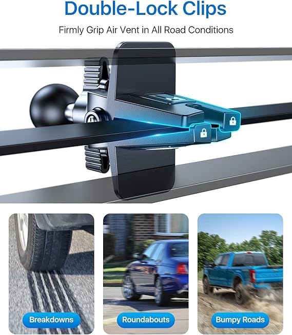 andobil 2026 Upgraded Car Phone Holder Mount for Vent, Military Sturdy Metal Clip Air Vent Phone Holder for Your Car Easy Used Cell Phone Car Mount for iPhone 17 16 15 14 13 12 Pro Max Samsung Grey - color: Grey