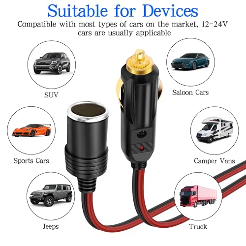 XMSJSIY Cigarette Lighter Extension Cord 14AWG 12V-24V - 3M/9.84FT