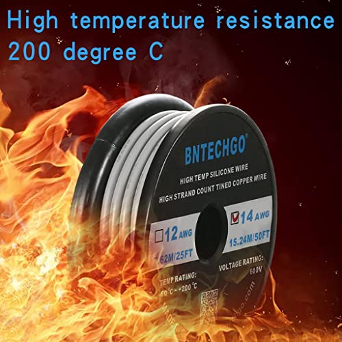 BNTECHGO 14 Gauge Silicone Wire Gray 50ft Stranded Tinned Copper Wire - color: Gray, size: silicone wire 50ft