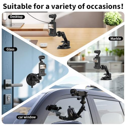 DJI OSMO Pocket 4/3 Suction Cup Mount, Car Windshield Window Dash Holder with Expansion Adapter Compatible with DJI OSMO Pocket 4/3, Insta360 X5 X4, GoPro Hero 13 12 11 10 9, Action 5 Pro 4 and More