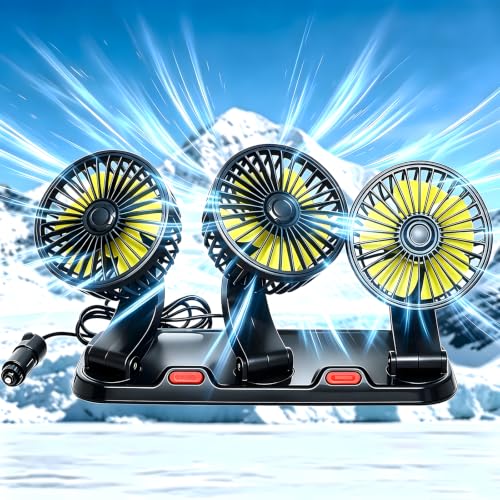 Portable 12V Triple Car Fan for Dashboard, 360° Adjustable Cooling Fan for Vehicle Truck SUV with Cigarette Lighter Plug, Strong Airflow, No Battery Required – Ideal for Weak AC, Pet & Daily Commute - color: Tree-12V