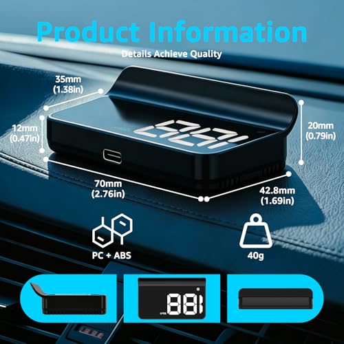 Heads up Display for Cars, Car HUD, GPS Speedometer,Head up Display for Car - color: White