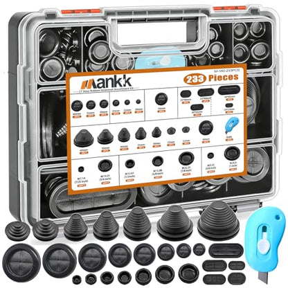 mankk 233PCS Rubber Grommet Kit 27 Sizes (7/25"-2-3/8") Tower/Oval/Round Firewall Grommet Wire Grommet Double Sided Rubber Hole Plug with Knife for Wire Protection - size: 27 Sizes