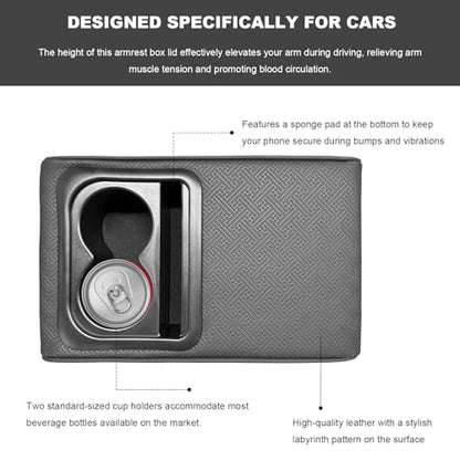 Sun Walker Car Middle Console Cover with Cup Holder, 3.1" Height-Lifts Comfortable Leather Armrest Pad with 2 Pockets, Scratch-Resistant Center Console Cushion for Long Driving (Style B) - color: Style B