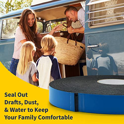 Double Sided Self Adhesive Camper Mount Foam Tape 3/16in x 1 1/4in x 33ft for Truck Shells, RVs, Cars. Helps Stop Vibrations, Scratches and Squeaks. Seal Around Air Conditioners, Doors and Windows - size: 2 Pack