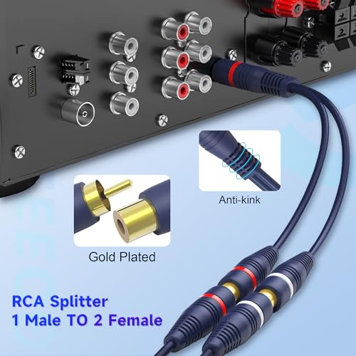 RCA Splitter Cable RCA Y Splitter Cinch Adapter Cables 1 Male to 2 Female for Subwoofer, Speaker, AMP, Home Theater(15cm R-C-A Cables, Male to Female, 2Pack) - size: 1 Male to 2 Female