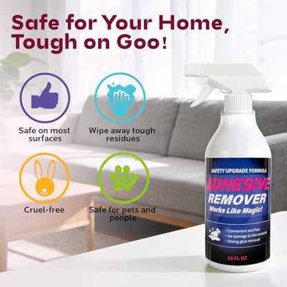 Adhesive Remover Spray for Sticky Residue - Heavy Duty Sticker Eraser for Cars Glass Plastic Metal - Cleans Decals Glue Crayon Tar Gum & Labels - Surface Safe Formula
