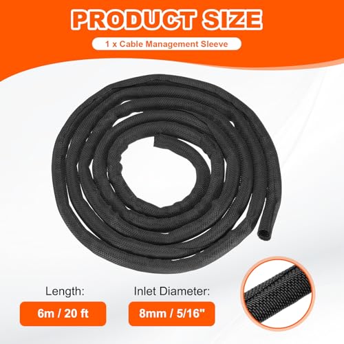 MECCANIXITY Braided Wire Loom, 20ft(6 m) - 1 1/8"(29mm) Wire Split Braided Cable Management Sleeve Automotive Woven Mesh Split Loom Tubing for Multi-Cable Management, Black - color: Black, size: 20ft(6 m) - 1 1/8"(29mm)