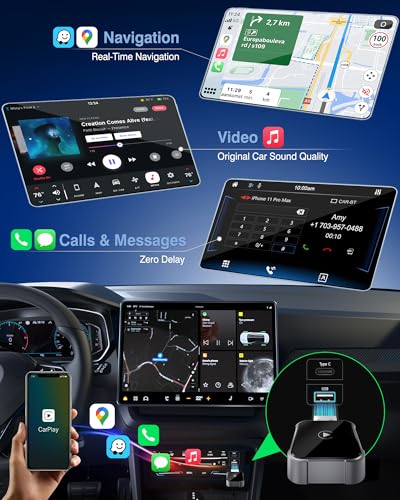 Wireless CarPlay Adapter for iPhone, 2025 Upgrade Wired Carplay to Wireless, Low Latency, Long-Term Stability, Plug & Play, Mini Apple CarPlay Dongle, USB A/C, Works with 1000+ Car Models, Black