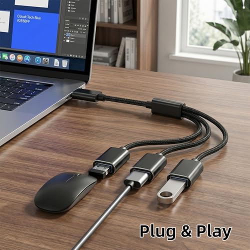 USB Splitter 1 in 3 Out, USB A Splitter Adapter, 2026 Upgraded USB 2.0 Male to 3 Female Y Extension Hub Cable for PC/Laptop/Xbox/Flash Drive/Mouse/Keyboard(Black)