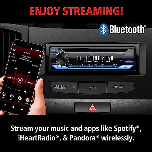 JVC KD-SR87BT Single DIN Car Stereo with CD Player & Bluetooth, 200W Digital Stereo Receiver, Dual Phone Connection, 13-Band EQ, AM/FM Radio, 1.5A USB & AUX, High Contrast LCD, Spotify Control - style: New Single Din Receiver + CD Player
