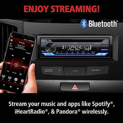 JVC KD-SR87BT Single DIN Car Stereo with CD Player & Bluetooth, 200W Digital Stereo Receiver, Dual Phone Connection, 13-Band EQ, AM/FM Radio, 1.5A USB & AUX, High Contrast LCD, Spotify Control - style: New Single Din Receiver + CD Player