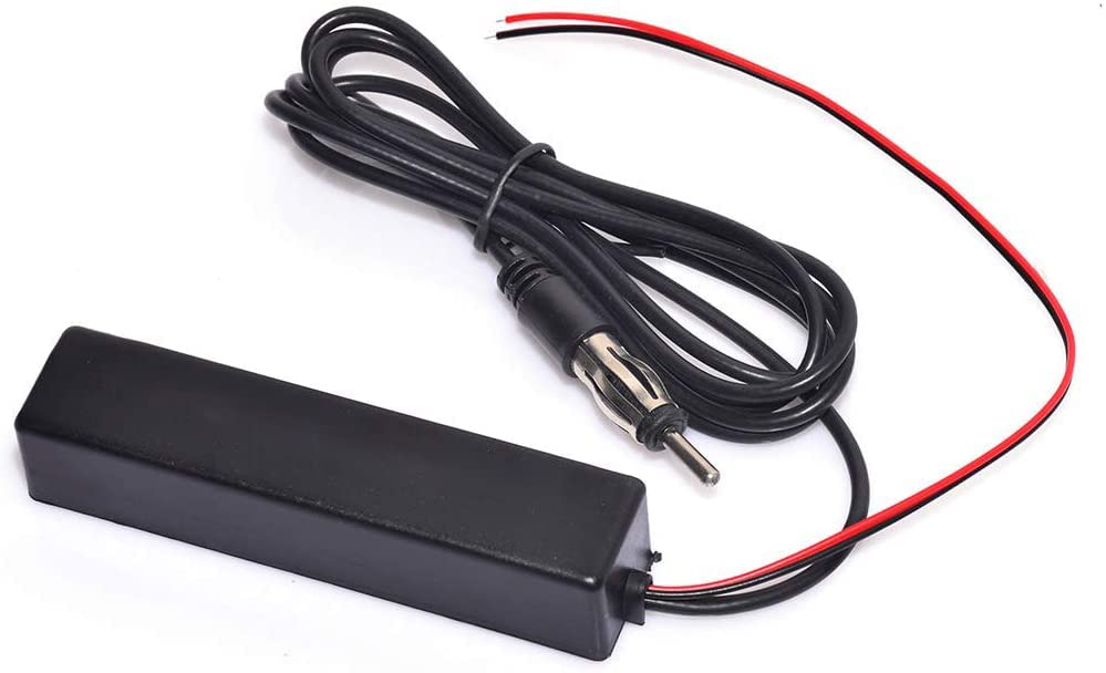 Bingfu Universal Car Stereo Amplified FM Radio Hidden Antenna & Signal Booster Amplifier Amp 12V Power Supply DIN Plug for Vehicle Truck SUV Car Audio Radio Stereo Media Head Unit Receiver