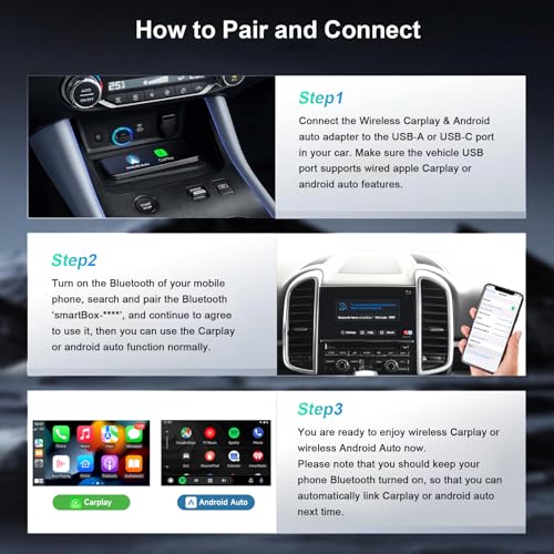 PWAYTEK Wireless CarPlay and Android Auto Adapter, 2-in-1 Mini USB Dongle, Convert Wired CarPlay to Wireless, Fast & Stable Connection for iPhone iOS 10+ and Android 11+