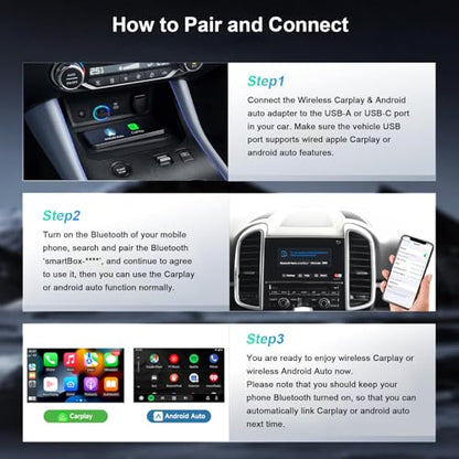 PWAYTEK Wireless CarPlay and Android Auto Adapter, 2-in-1 Mini USB Dongle, Convert Wired CarPlay to Wireless, Fast & Stable Connection for iPhone iOS 10+ and Android 11+