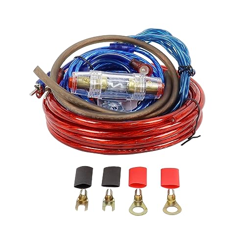 HBU 8 Gauge Amplifier Wiring Kit - High Current 8 AWG Car Audio Complete Amp Install Kit with RCA Interconnect Cables & 60A AGU Inline Fuse - Truck, Boat, Trailer Radio Circuit Protection - size: 8 AWG