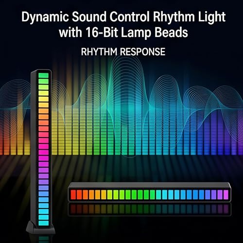 RGB Music Rhythm Light 16 LED Voice Activated Sync with Music Ambient Gaming Desk PC Car Bedroom Light Bar, Black - color: Black