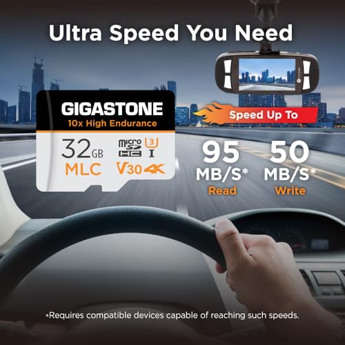 [10x High Endurance] GIGASTONE Industrial 32GB MLC Micro SD Card, 4K Video Recording, Security Cam, Dash Cam, Surveillance Compatible 95MB/s, U3 C10, with Adapter [5-Yrs Free Data Recovery] - color: 32GB High Endurance 1-Pack