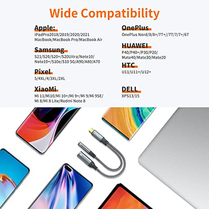 JXMOX USB C to 3.5mm 헤드폰 및 충전기 어댑터, (2팩) 2-in-1 타입 C to Aux 잭 동글 케이블, PD 60W 고속 충전, 아이폰 15 16 17 프로 맥스, 삼성 갤럭시 S23 S24 S25, 노트 20, 아이패드 프로용 - size: 2-Pack