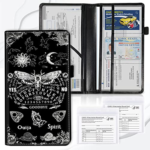 Car Registration and Insurance Card Holder, Premium PU Leather Vehicle Wallet Cover for Glove Box Car Organizer Drivers License/Cards/ID Essentials Document Holder, Death Moth Spirit Board - color: Death Moth Spirit Board