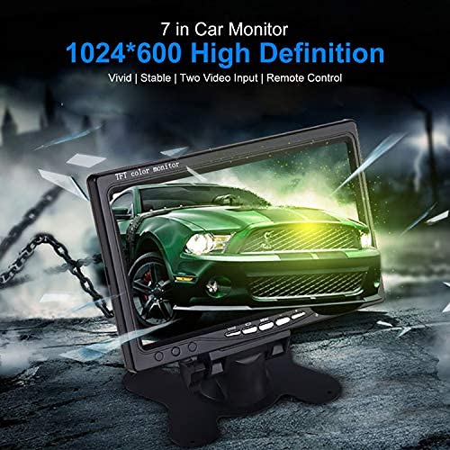 Vehicle On-Dash Backup Monitor, 7" Digital HD Car TFT LCD Color Screen Displaywith 2 Video Input for Rear View Camera (No Cam, 1024 x 600)