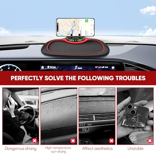 Wuyaoyao Multifunction Car Anti-Slip Mat Auto Phone Holder, PVC Car Dashboard Non-Slip Pad Phone Mount with Temporary Parking Number, Automotive Sticky Dash Pad for Phones, Keys, Gadgets (Black+Red) - color: Black+Red