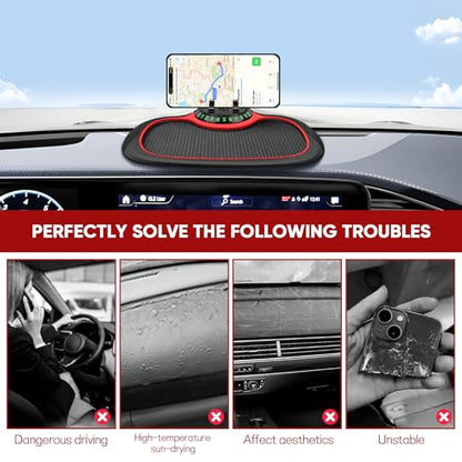 Wuyaoyao Multifunction Car Anti-Slip Mat Auto Phone Holder, PVC Car Dashboard Non-Slip Pad Phone Mount with Temporary Parking Number, Automotive Sticky Dash Pad for Phones, Keys, Gadgets (Black+Red) - color: Black+Red