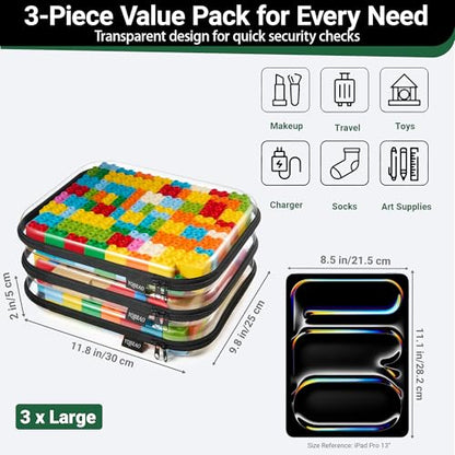 YQBRAO Clear Hard Shell Zipper Cases, 3 Large Travel Organizers, Black - color: Black, size: 3 Pack(L)