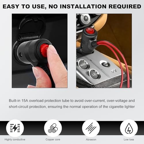 Car Cigarette Lighter Splitter, 1 to 2 Car Cigarette Lighter 12V 24V Splitter Adapter with 15A Fuses, 2-Way Cigarette Lighter Extension Cord with On/Off Switch - color: Cigarette Lighter Adapter 02