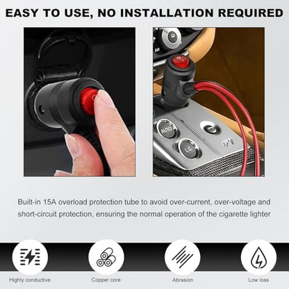 Car Cigarette Lighter Splitter, 1 to 2 Car Cigarette Lighter 12V 24V Splitter Adapter with 15A Fuses, 2-Way Cigarette Lighter Extension Cord with On/Off Switch - color: Cigarette Lighter Adapter 02