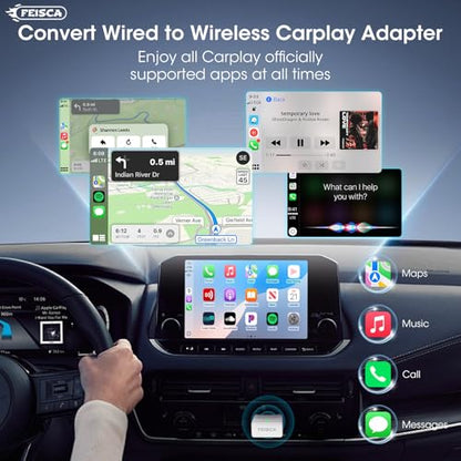 Wireless Carplay Adapter for iPhone, Convert Wired to Apple Carplay Wireless Adapter, Mini Size with Bluetooth 5.3 WiFi 5.8 GHz, Plug and Play, Connection Stable No Delay, White - color: White