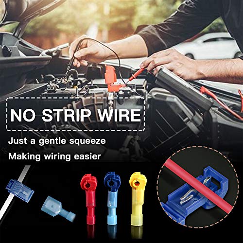 Quick Splice T Tap Wire Connectors for Wiring Self Stripping Disconnect Electrical Connect Assortment Kit 22 20 18 16 14 Gauge Car Speaker Taps Insulated Terminal (120Pcs) lkelyonewy