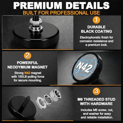 Morningro 24 Pack Mounting Magnet 150lb Magnetic Base M6 Threaded Stud Nut - size: 150lb,1.65inch,M6