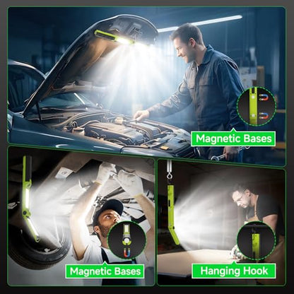 2 PCS Work Light Magnetic,2600ML LED Mechanic Lights, Rechargeable Light, Underhood Light with Hooks for Car Repairing/Garage/Workshop/Emergency/Inspection