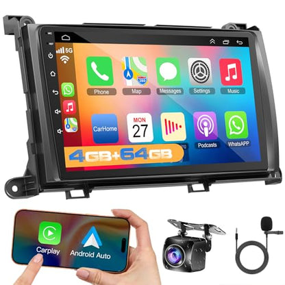 4GB+64GB Car Radio for Toyota Sienna 2011-2014,9 inch QLED Touchscreen Android 13 Stereo - Wireless Carplay & Android Auto,GPS Navigation & Bluetooth - color: For Sienna 2011-2014