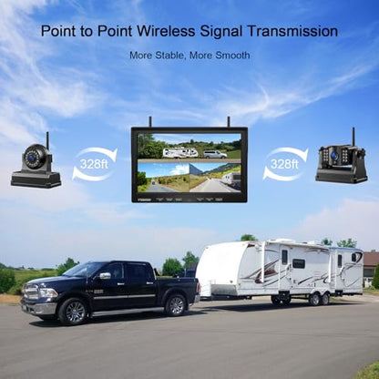 Fookoo Magnetic Wireless Backup Camera: HD 1080P 10" Monitor, 1-Min Install - color: Arctic Black, size: 10 inches 3-Camera
