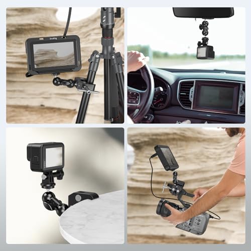 SmallRig Cool Ballhead Arm Super Camera Clamp Mount Double Ball Adapter, Fence Desk Table Mount for Ronin-M for Insta360, for Gopro - 1138 - style: Clamp