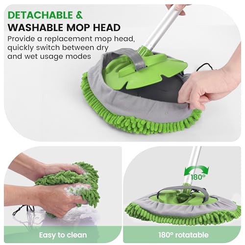 Car Wash Brush with Long Handle, 62'' Car Wash Mop, 7Pcs Chenille Microfiber Cars Washing Kit with Window Squeegee/Microfiber Towels /Wheel Brush for Cars RV Truck Boat Floor Window, Green - color: Green