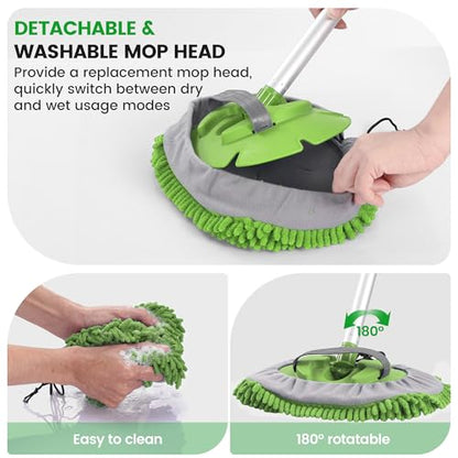 Car Wash Brush with Long Handle, 62'' Car Wash Mop, 7Pcs Chenille Microfiber Cars Washing Kit with Window Squeegee/Microfiber Towels /Wheel Brush for Cars RV Truck Boat Floor Window, Green - color: Green