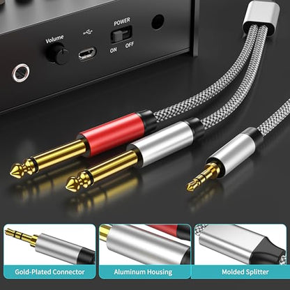 1/8 Stereo to Dual 1/4 Mono Cable - 6ft, 3.5mm to Dual 1/4 Inch TRS Splitter - color: 3.5mm to 2x6.35mm Audio Cable, size: 6 feet